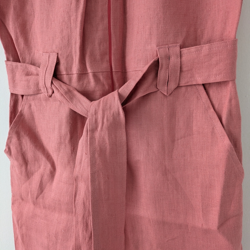 NWT Oda Lux 100% Linen Sleeveless Belted Jumpsuit Dusty Rose 36 - Picture 4 of 15